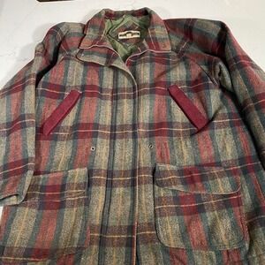 Plaid Wool Blend Zip-Front Men's Jacket in Red and Green